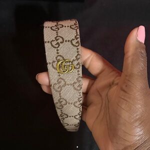 Fashion Gucci Tan and Gold Monogram Headband
